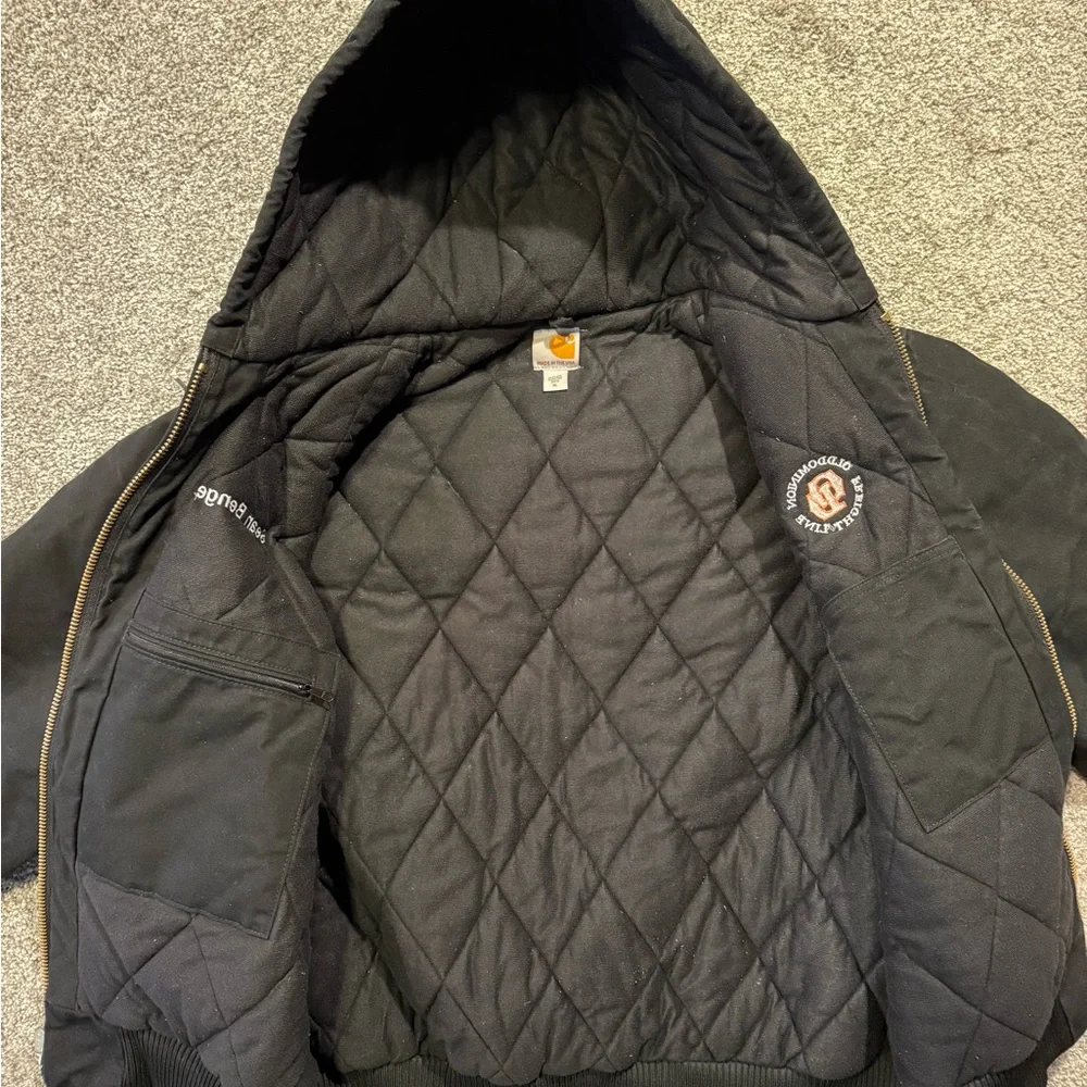 Carhartt Jacket‎ Mens XL Black Quilted Lining USA Hooded Chore Canvas Coat *